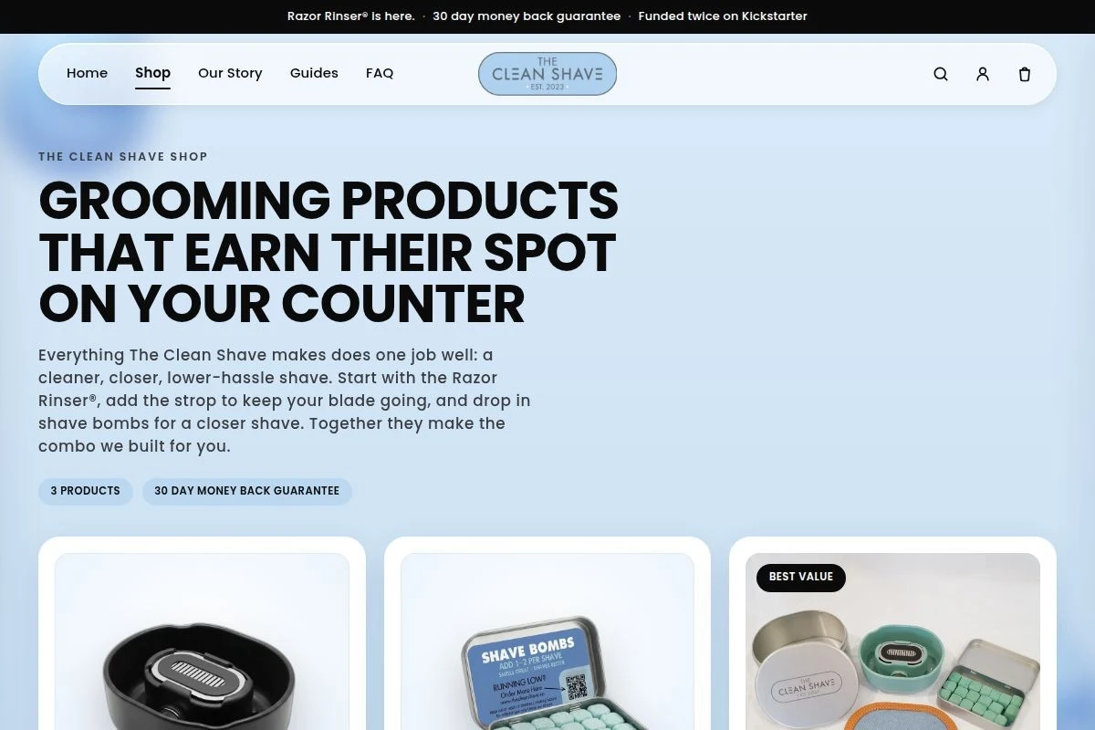 The Clean Shave, shop page